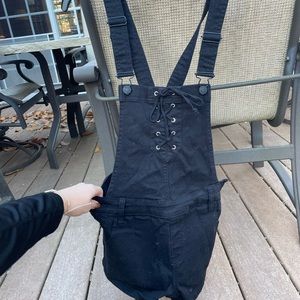 Black Denim Short Overalls